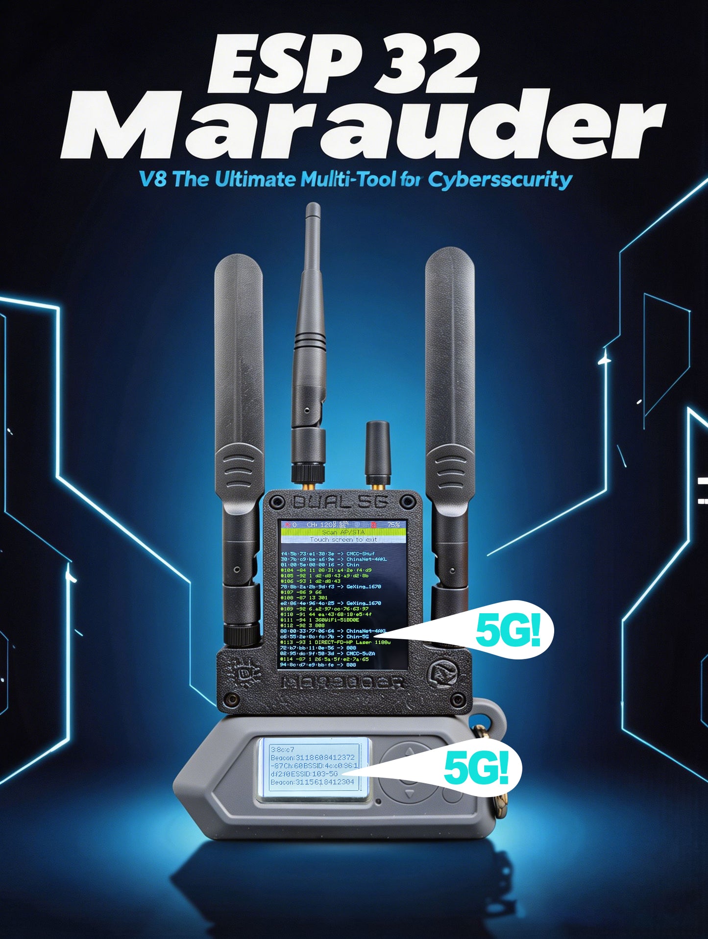 ESP32 Marauder V8 for Flipper Zero ESP32-C5 Dual Chip Dual Band 5G WiFi, Bluetooth , GPS, Supports 2.4G＆5G Signal Dual SD Card