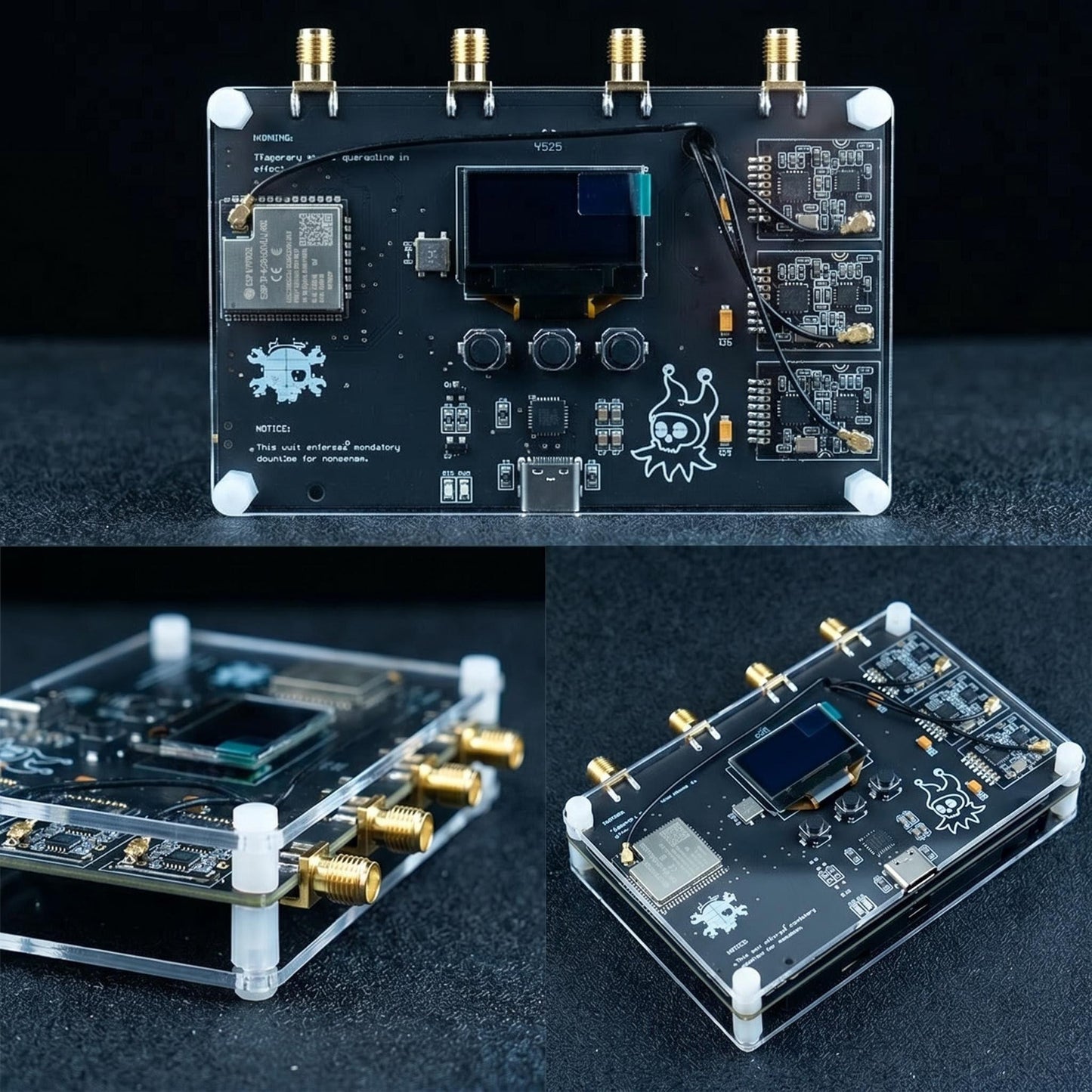 Finished RF CLOWN V2.0 ESP32 Wireless Security Tester Kit, 3 NRF24L01 BLE Bluetooth Analyzer, Pentesting Tool with OLED